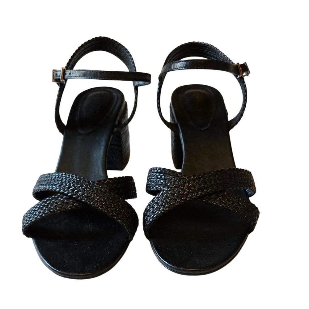 Schutz Karima Block Heel Sandals Black Woven Strap Ankle 9.5B Made‎ in Brazil